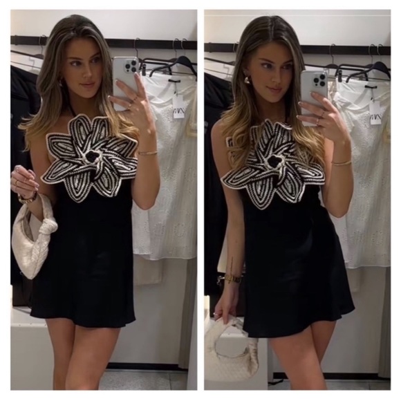ZARA BLOGGERS FAVORITE FLOWER CROCHET KNIT DRESS - Picture 5 of 17